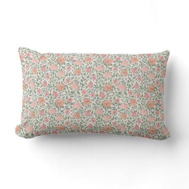 Vintage Perfect Pink & Peach Roses Lumbar Pillow