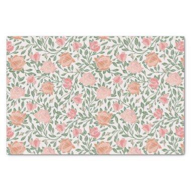 Vintage Perfect Pink & Peach Roses Tissue Paper
