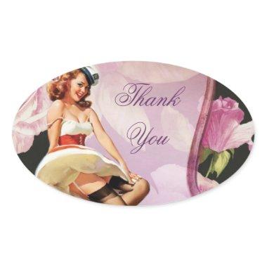 Vintage Pin Up Girl housewife Retro Bridal Shower Oval Sticker