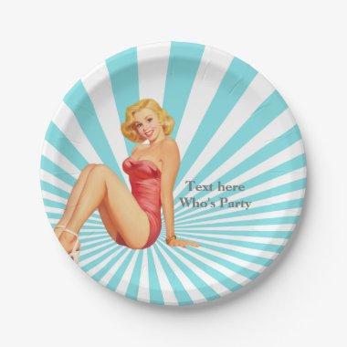 vintage pin up girl, lady, woman, Paper Plate