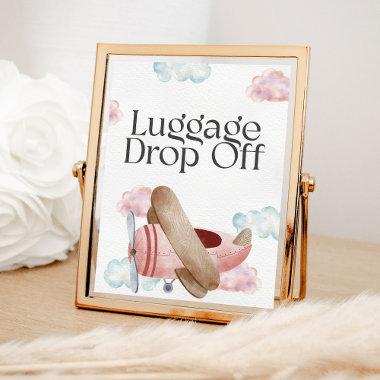 Vintage Pink Airplane Luggage Drop Off Party Sign