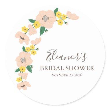 Vintage Pink and Yellow Floral Bridal Shower Classic Round Sticker