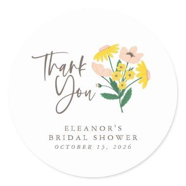 Vintage Pink and Yellow Floral Custom Shower Thank Classic Round Sticker