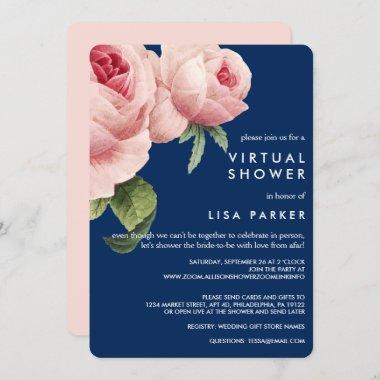Vintage Pink Black Rose Blue Virtual Shower Invitations