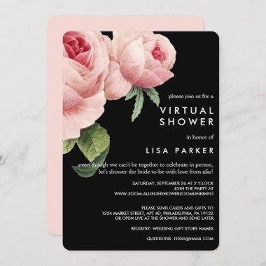 Vintage Pink Black Rose Virtual Shower Invitations