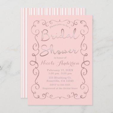 Vintage Pink Blush Glitter Rose Gold Bridal Shower Invitations