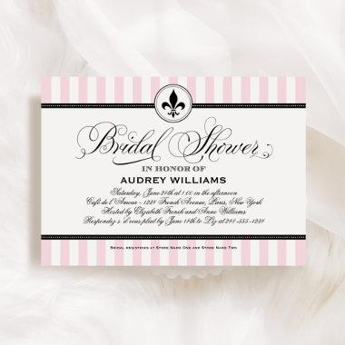 Vintage Pink Fleur de Lis French Bridal Shower Invitations