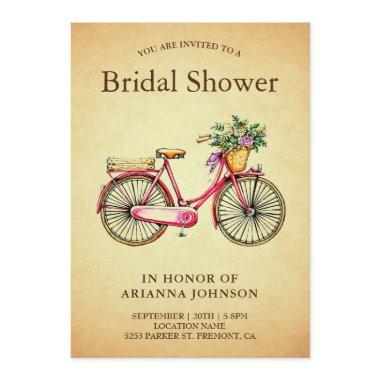 Vintage Pink Floral Bicycle Bridal Shower Invitations