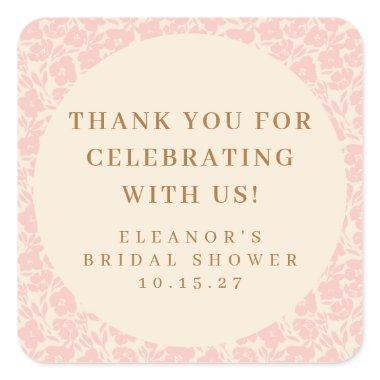 Vintage Pink Floral  Custom Thank You Square Sticker