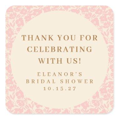 Vintage Pink Floral Bridal Shower Custom Thank You Square Sticker