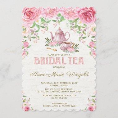 Vintage Pink Floral Bridal Shower Tea Party Invite