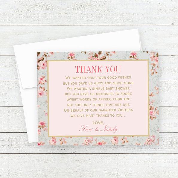 Vintage Pink Floral Garden Baby Shower Thank You Invitations