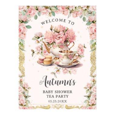 Vintage Pink Floral High Tea Baby Bridal Shower Poster