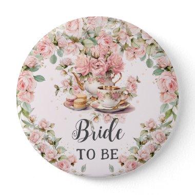 Vintage Pink Floral High Tea Party Bridal Shower Button