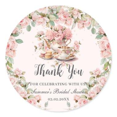 Vintage Pink Floral High Tea Party Bridal Shower Classic Round Sticker