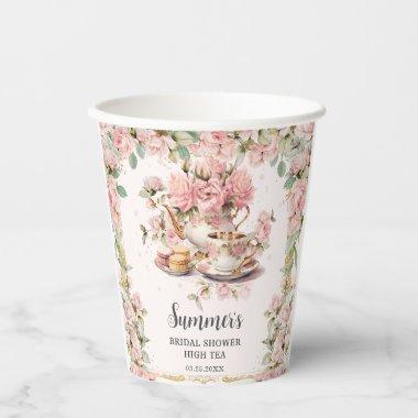 Vintage Pink Floral High Tea Party Bridal Shower Paper Cups