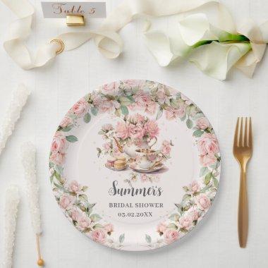 Vintage Pink Floral High Tea Party Bridal Shower Paper Plates