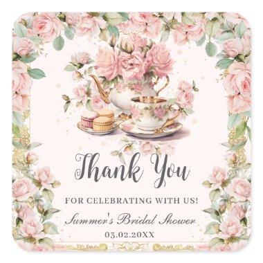 Vintage Pink Floral High Tea Party  Square Sticker
