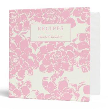 Vintage Pink Floral Pattern Personalized Recipe 3 Ring Binder