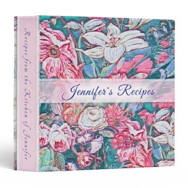 Vintage Pink Floral Roses Cookbook 3 Ring Binder