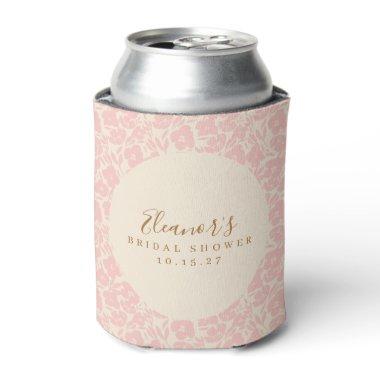 Vintage Pink Floral Script Bridal Shower Custom Can Cooler