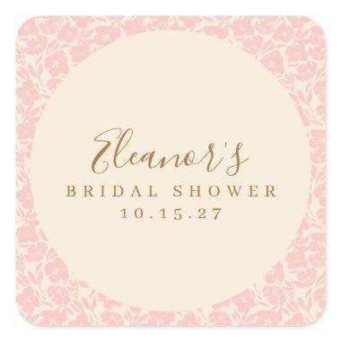 Vintage Pink Floral Script  Custom Square Sticker