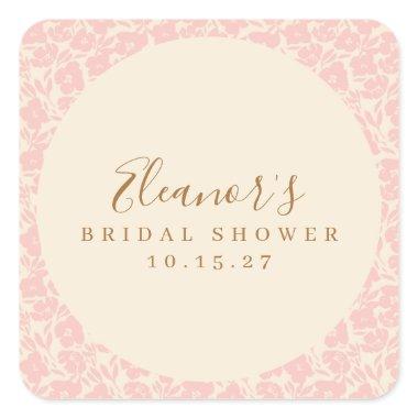 Vintage Pink Floral Script Bridal Shower Custom Square Sticker