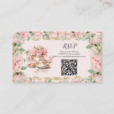 Vintage Pink Floral Tea Party RSVP Response QR Enclosure Invitations