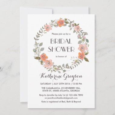 Vintage Pink Floral Wreath Bridal Shower Invite