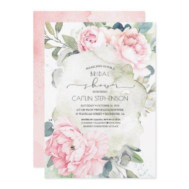 Vintage Pink Flowers and Greenery Bridal Shower Invitations