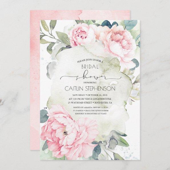 Vintage Pink Flowers and Greenery Bridal Shower Invitations
