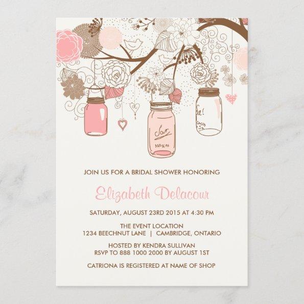 Vintage Pink Mason Jars Bridal Shower Invitations