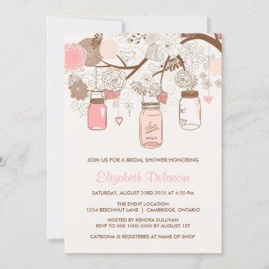 Vintage Pink Mason Jars Bridal Shower Invitations
