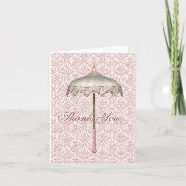 Vintage Pink Parasol Umbrella Thank You Invitations