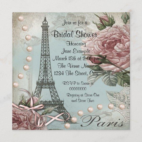Vintage Pink Paris Bridal Shower Invitations