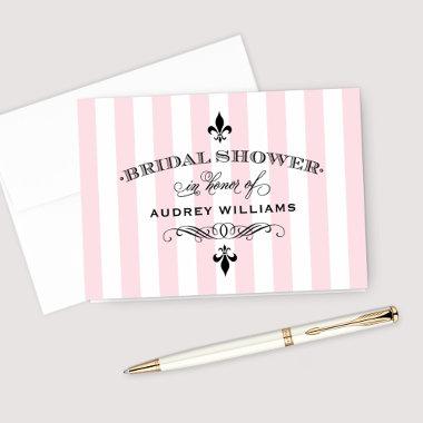 Vintage Pink Parisian Stripes Bridal Shower Thank You Invitations