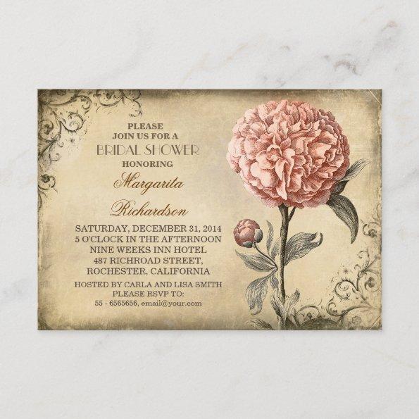 vintage pink peony rustic bridal shower Invitations