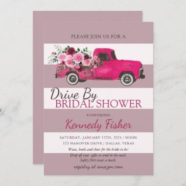 Vintage Pink Pickup truck with roses bridal shower Invitations