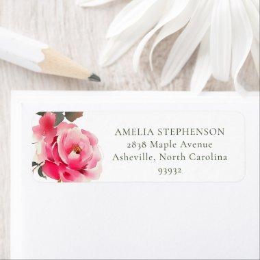 Vintage Pink Red Roses Watercolor Return Address Label