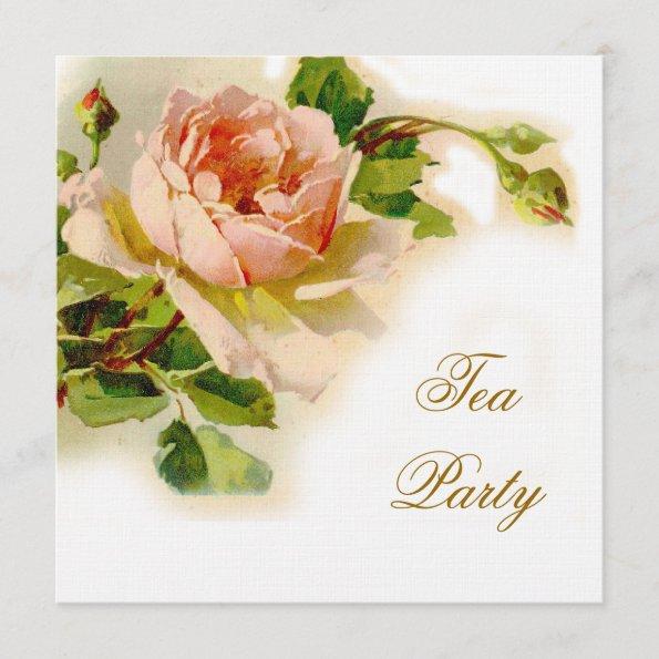 Vintage Pink Rose Bridal Tea Party Invitations