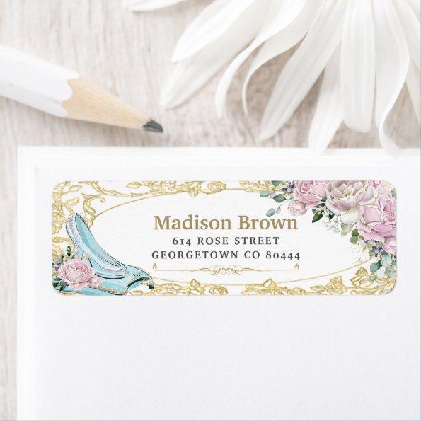 Vintage Pink Roses Gold Princess Cinderella Return Label