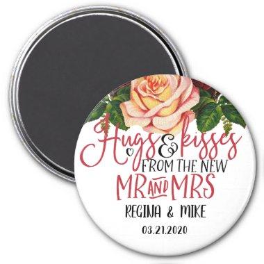 Vintage Pink Roses Hugs and Kisses New Mr and Mrs Magnet