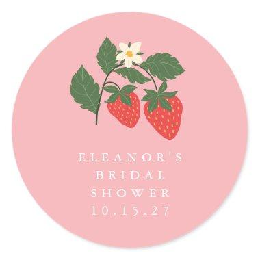Vintage Pink Strawberry Boho Bridal Shower Custom Classic Round Sticker