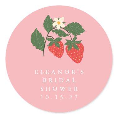 Vintage Pink Strawberry Boho Bridal Shower Custom Classic Round Sticker