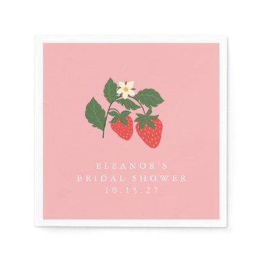 Vintage Pink Strawberry Boho Bridal Shower Custom Napkins