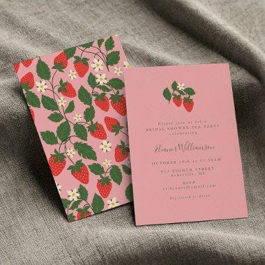 Vintage Pink Strawberry Bridal Shower Tea Party Invitations