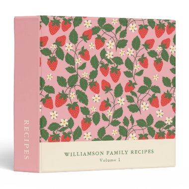 Vintage Pink Strawberry Personalized Recipe 3 Ring Binder