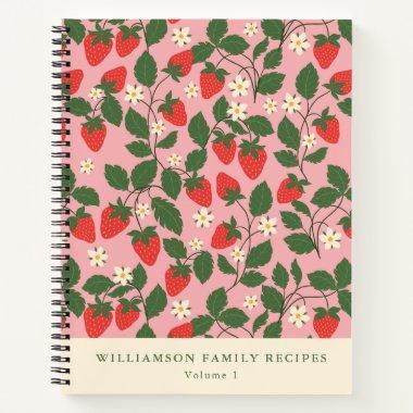 Vintage Pink Strawberry Personalized Recipe Notebook