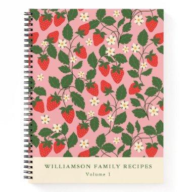 Vintage Pink Strawberry Personalized Recipe Notebook