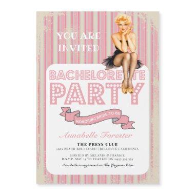 Vintage Pink Stripe Retro Pin Up Girl Bachelorette Magnetic Invitations